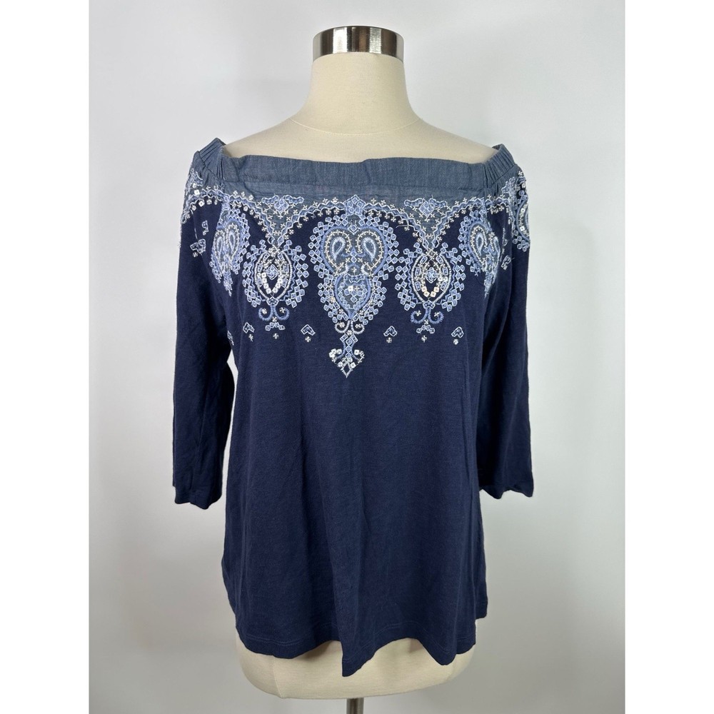 Chicos Embroidered Off The Shoulder Top Blouse