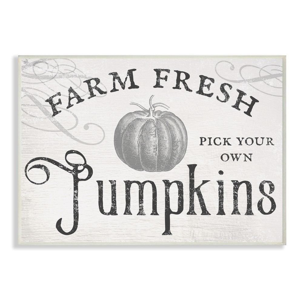 Stupell Vintage Rustic Farm Fresh Pumpkins Sign Wood Wall  10 x 15