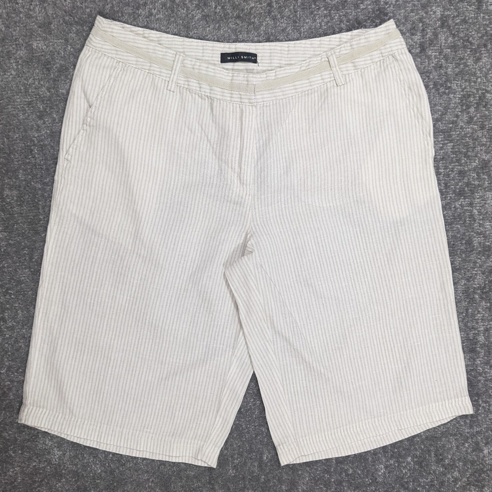 Willi Smith Bermuda Shorts Women Sz 10 Beige 100% Linen Inseam 11.5