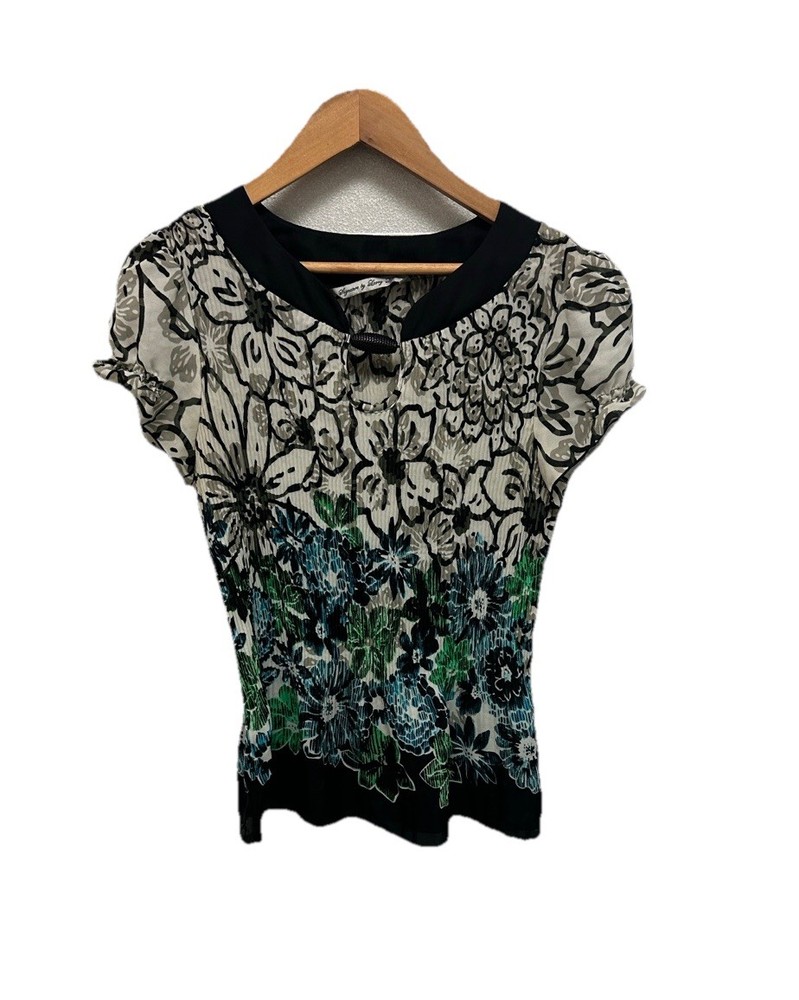 Signature by Larry Levine Vintage Y2K 90s Floral Puff Sleeve Top Sz Small RETRO