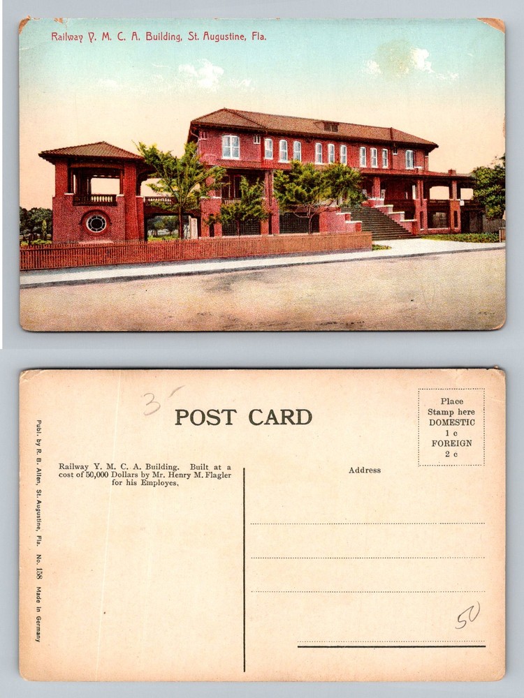 St Augustine, FL-Florida, Railway YMCA Building Henry Flagler Vintage Postcard