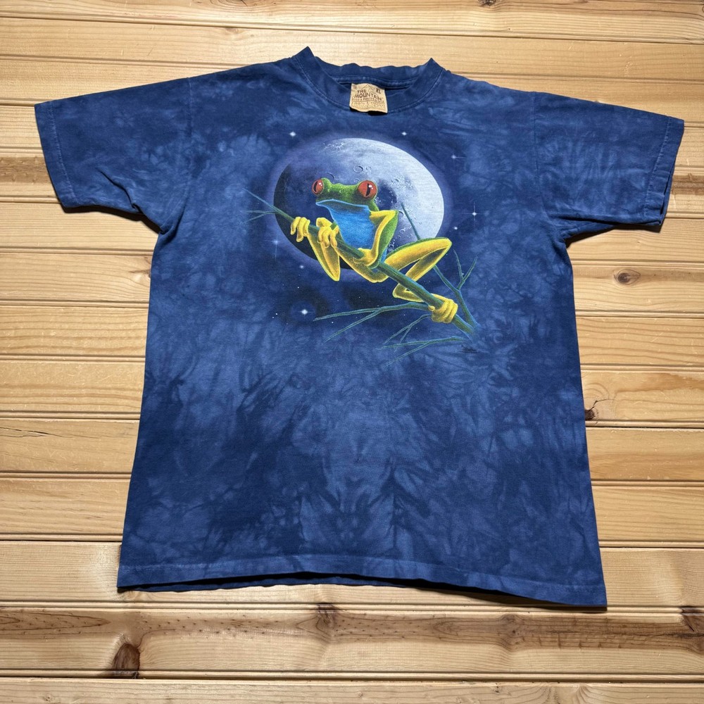 Vintage Y2K Red Eyed Tree Frog Full Moon Graphic Tie Dye T-Shirt USA Youth - XL