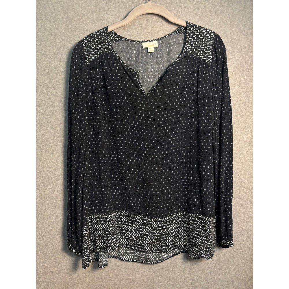 J. Jill Petite Black White Print Blouse Women Small Petite Boho Minimalist