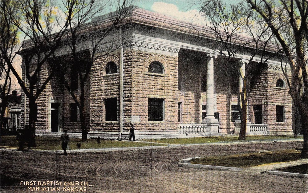 Manhattan Kansas KS First Baptist Church Vtg Postcard E16