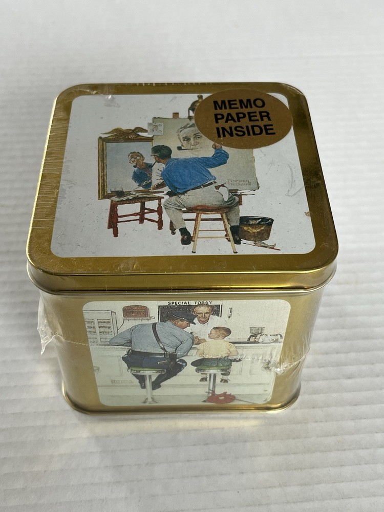 Vintage Norman Rockwell Memo Paper Tin Box Sealed England