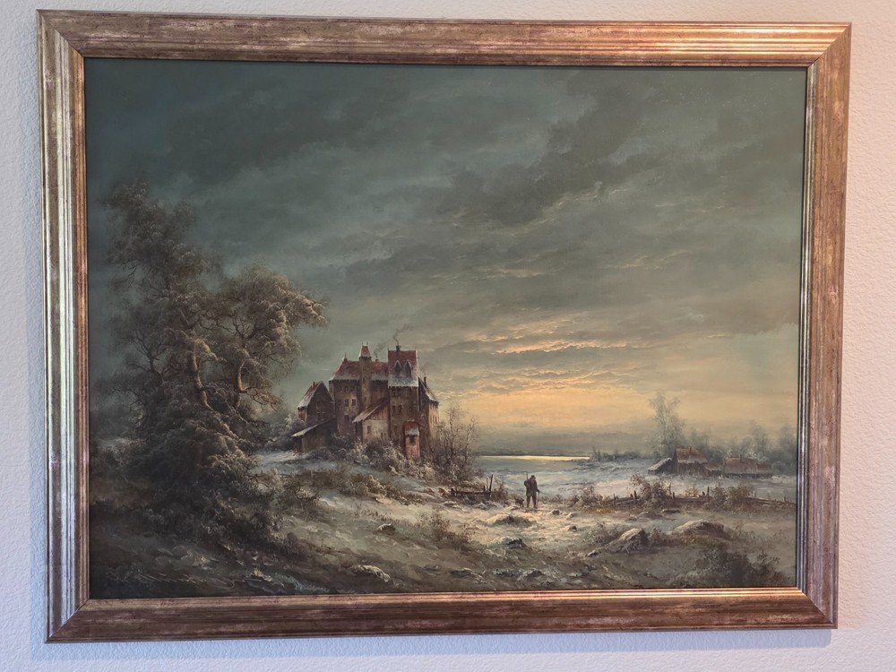 Ludwig Muninger (German) Winter Landscap Scene - Original Oil Painting On Canvas