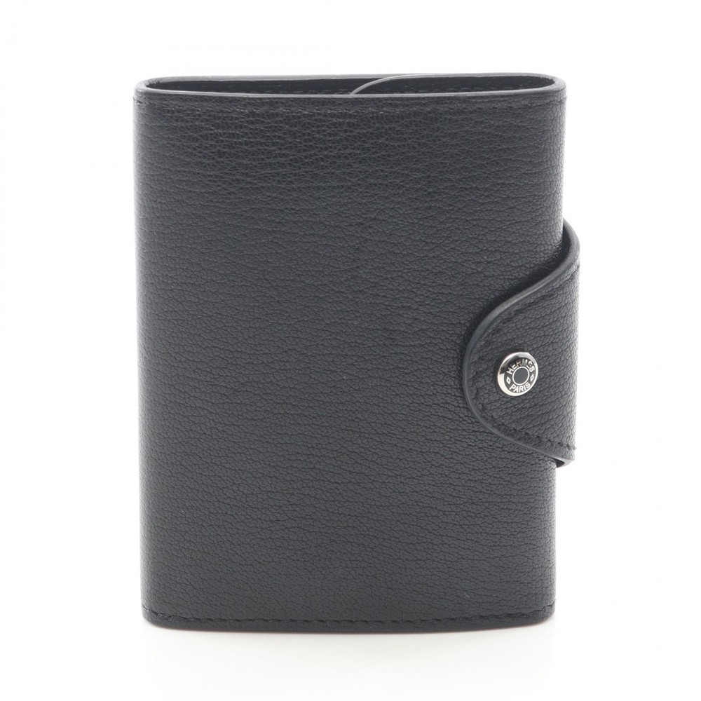 HERMES Illiard compact Tri-fold wallet B H087234CK89 Chevre leather Black SHW