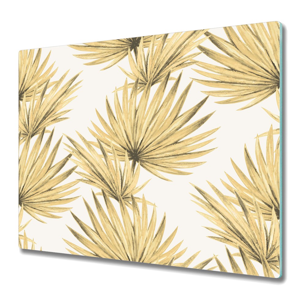 Glass Kitchen Chopping Board Pale Green Leaves Tropical Bright Illustration