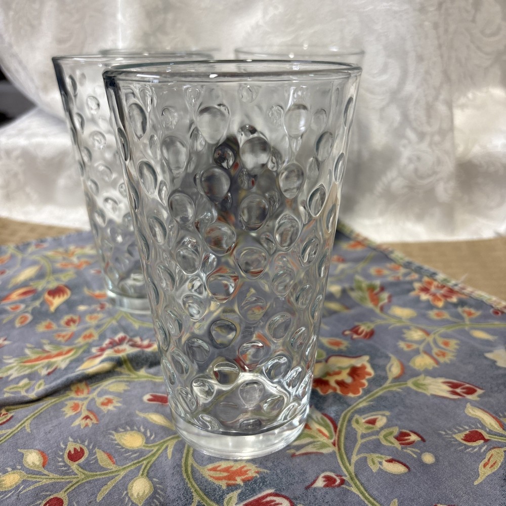 Set of 4 Libbey Awa Polka Dot Optic Bubble Tumblers Vintage Clear