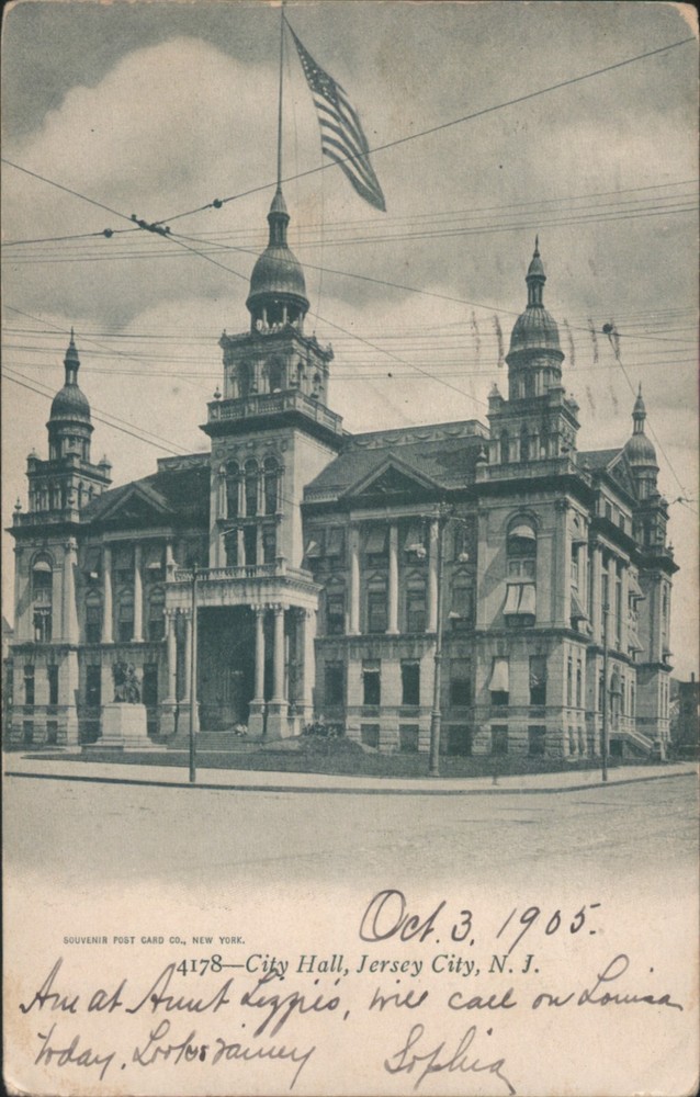 Jersey City, New NJ City Hall 1905 Original Vintage Postcard