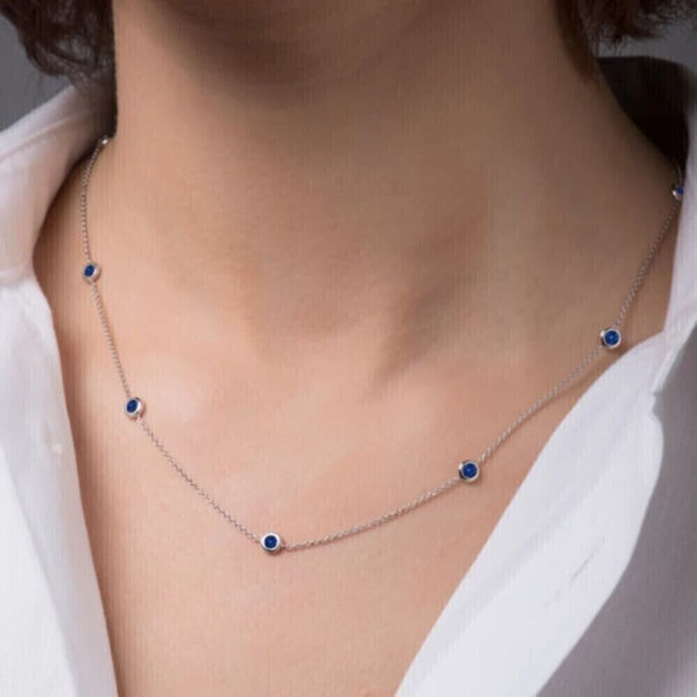 3 MM Each Stone Lab-Created Sapphire Tennis 18