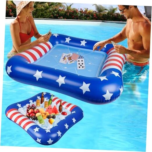 41IN Blue Inflatable Pool Game Table with Waterproof Cards