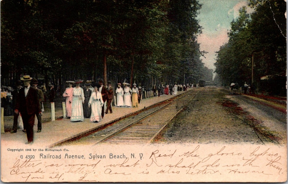Rotograph Postcard Railroad Avenue Edwardian Sylvan Beach New York 1908    22512
