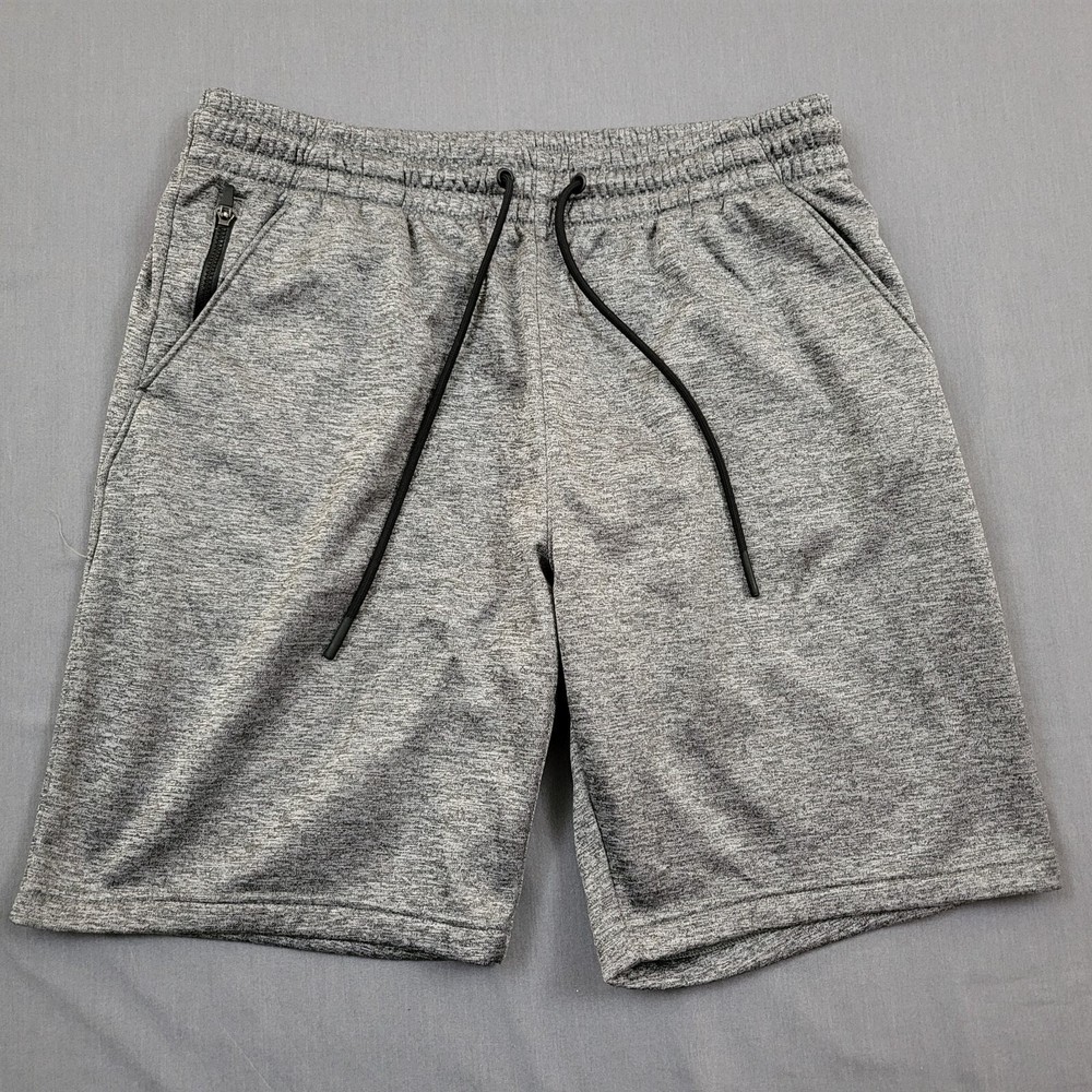 Xersion Mens L Heather Gray Space Dye Athletic Shorts Elastic Drawstring Waist