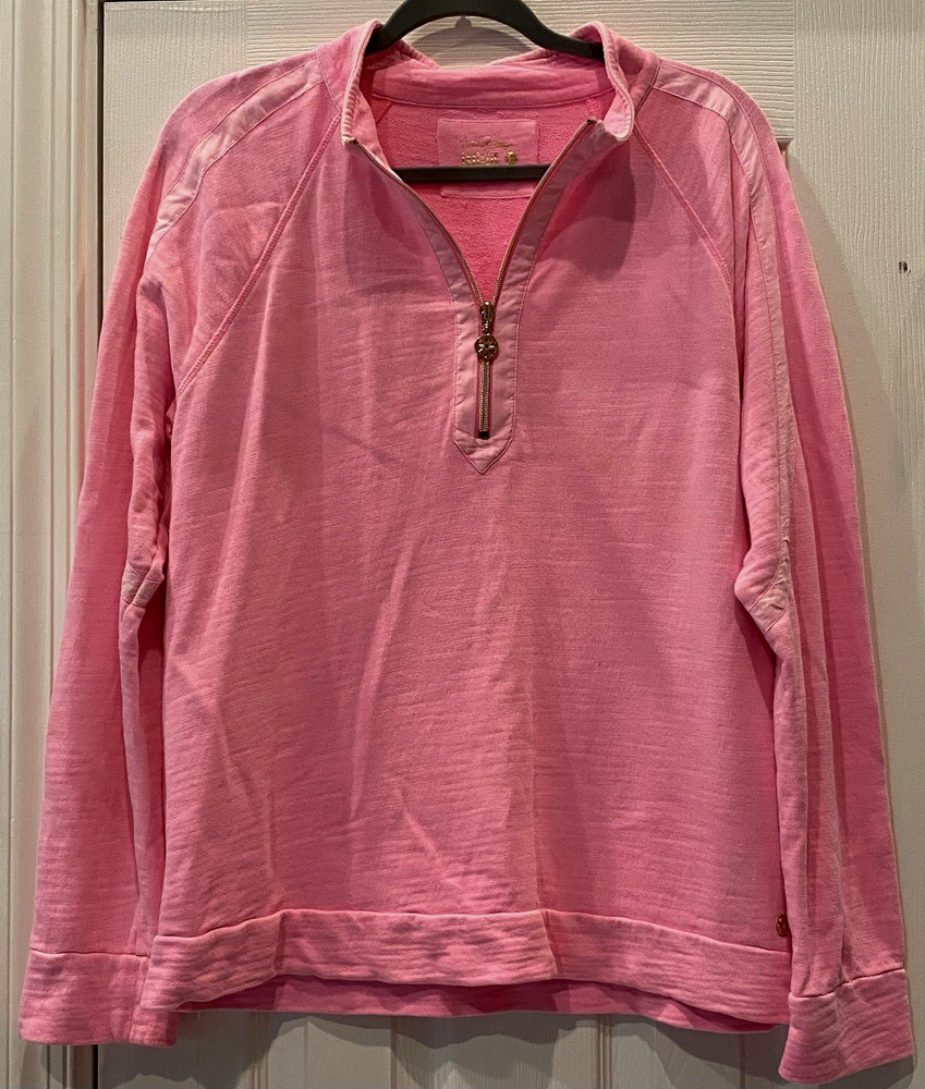 Womans Lilly Pulitzer Luxletic Rousseau Pink Ashlee Half Zip 1/2 L/S Large Euc