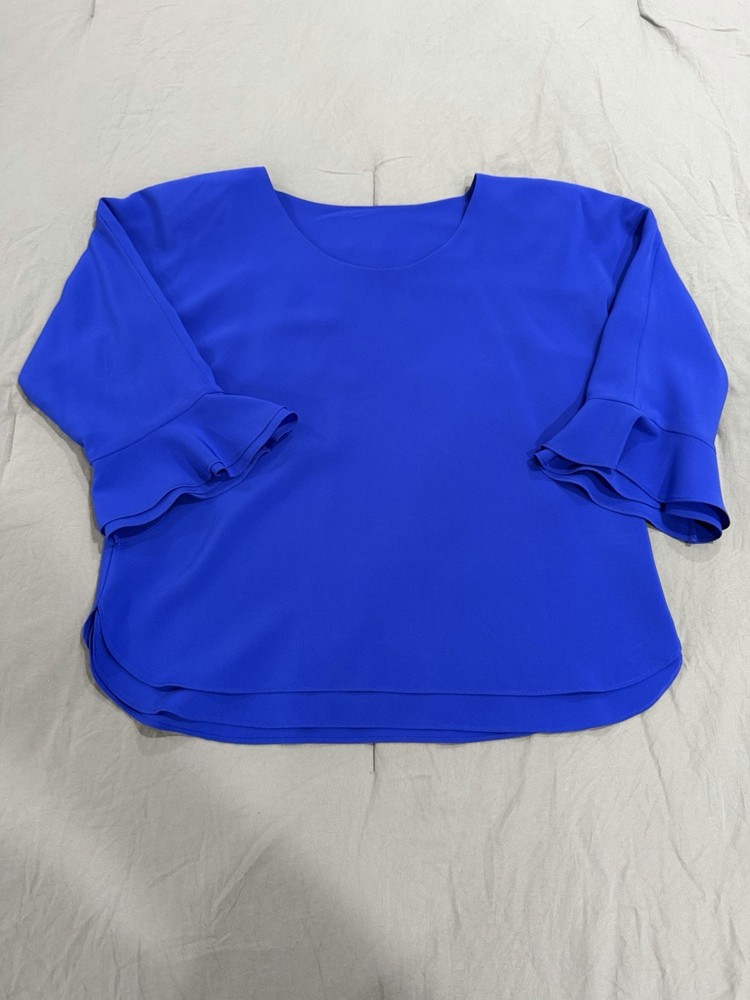Royal Blue Ruffle Sleeve Blouse - Women's 3/4 Sleeve Layered Hem Top