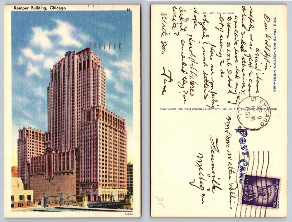Kemper Building Chicago Street View Postcard