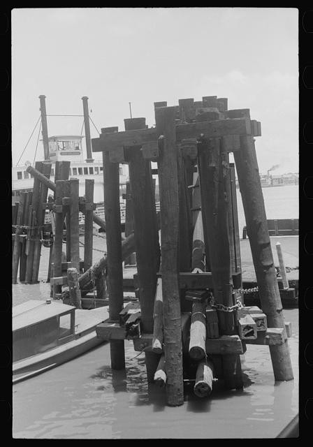 Photo:1930s Harbor Pile Driver Dock Construction Barge Ship