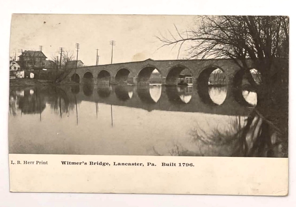Lancaster PA Witmer’s Bridge Stone Arch L.B. Herr Print Postcard