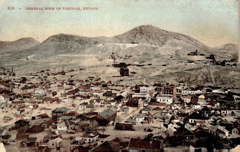 1908 Tonopah Nevada NV Mining Town Bird's Eye View Litho Postcard Goldfield PM