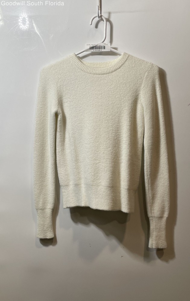Zara Womens White Long Sleeve Crew Neck Fuzzy Pullover Sweater Size Small