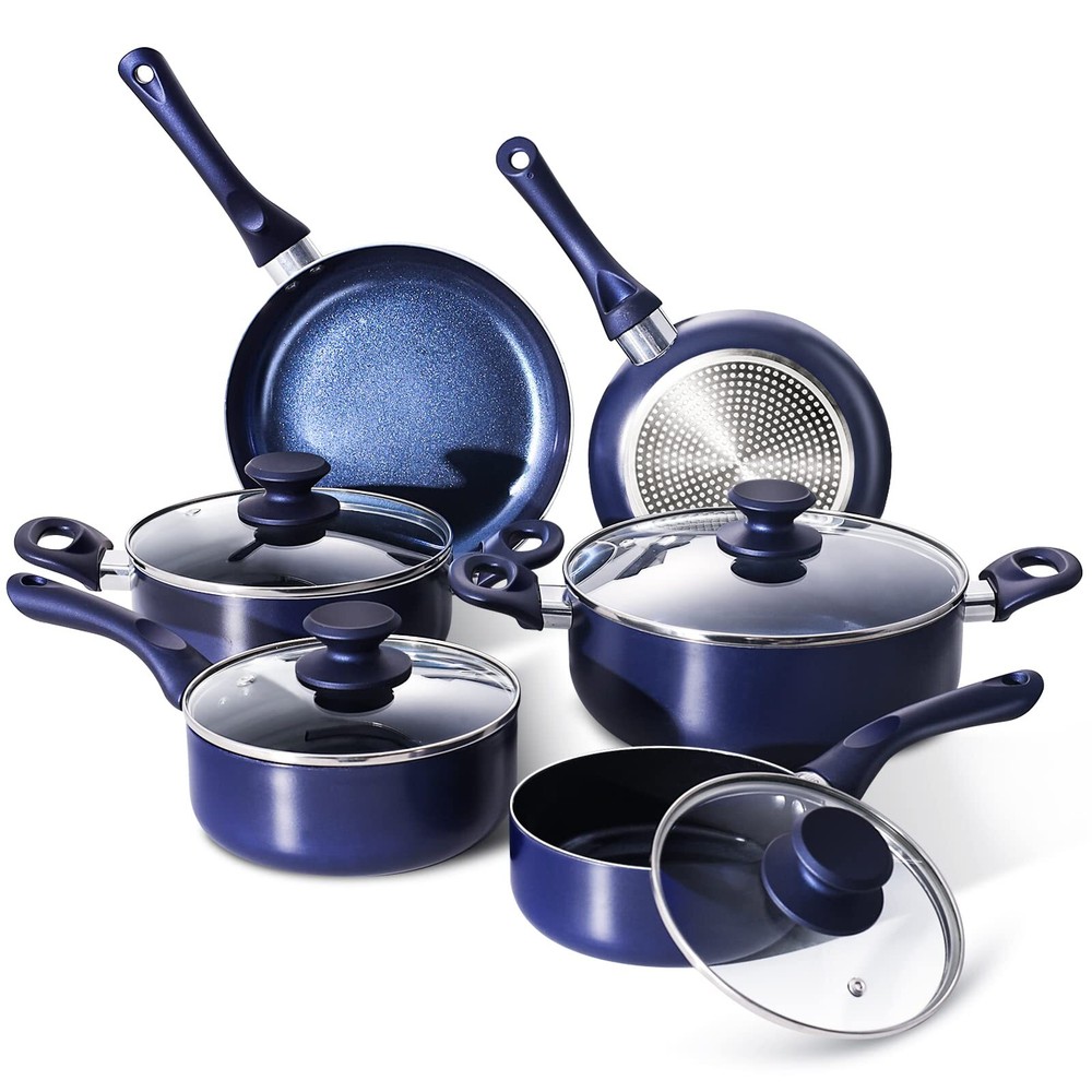 Pots and Pans SetAluminum Cookware Set Nonstick Ceramic Coating Fry Pan Stock...