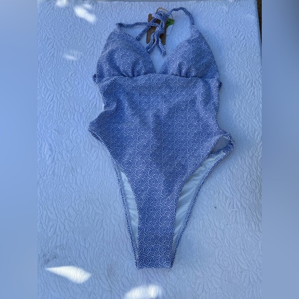 Berlook Stylish Blue Patterned Women's One Piece Swimsuit S B03