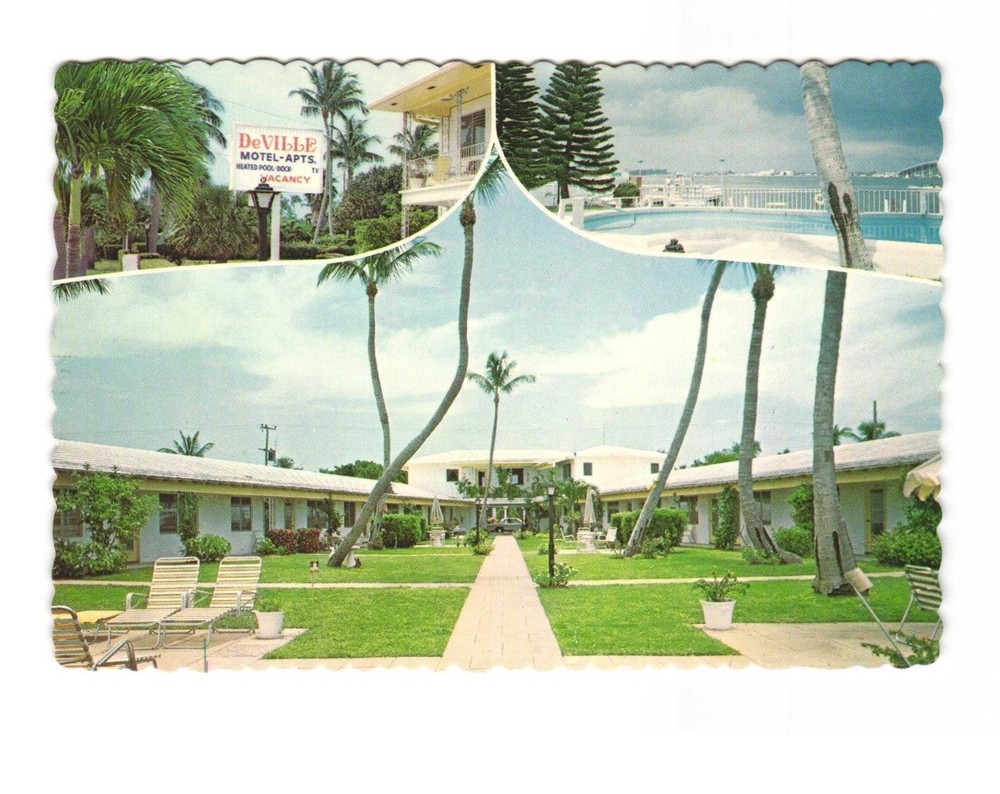 De Ville Motel & Apartments Palm Beach Shores Singer Island FL VTG postcard Unp