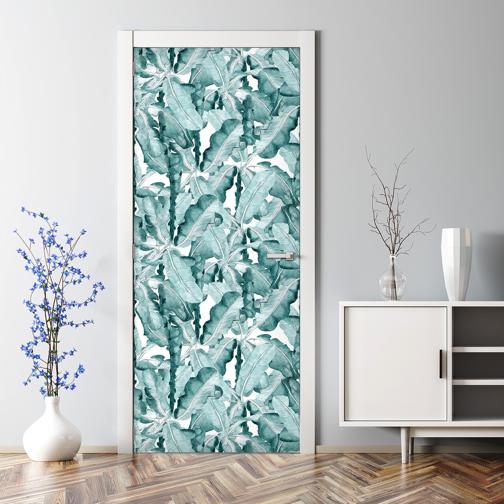 Mint Banana Leaves Adhesive Botanical Floral Mural Seamless pattern Door Decal