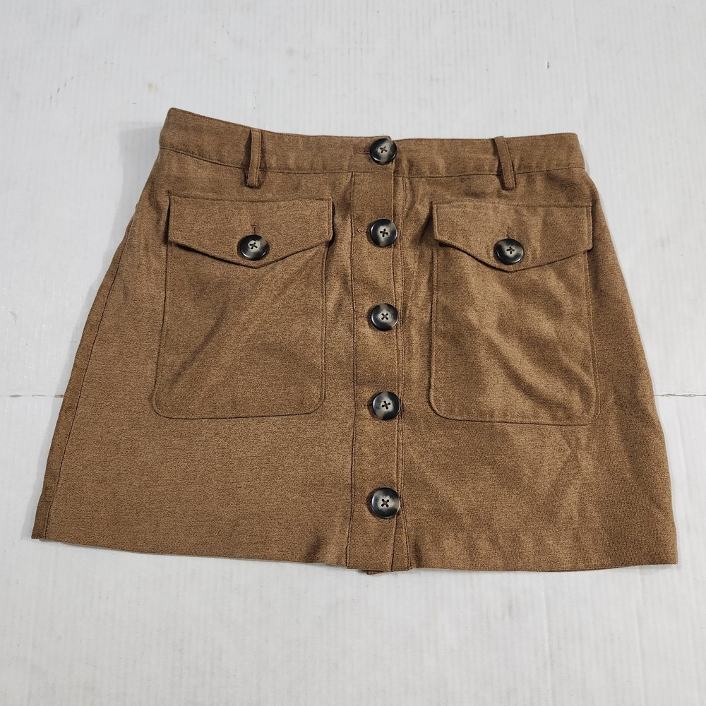 Favlux Fashion Women Button Front Mini Skirt Size Medium Brown Pull On