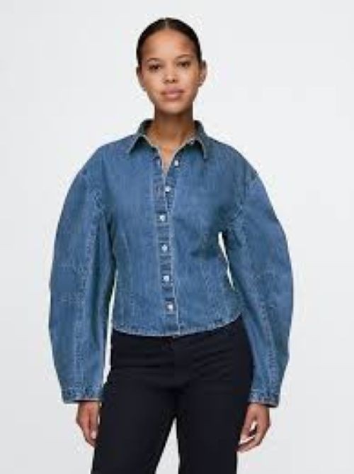 GAP XL  Barrel Puffed Sleeve Denim Jean Shirt top Cropped