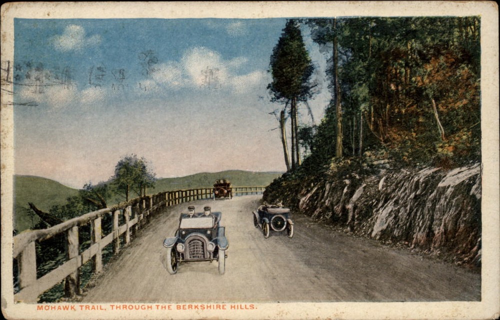 Berkshire Hills Massachusetts Mohawk Trail antique cars mailed 1917 postcard