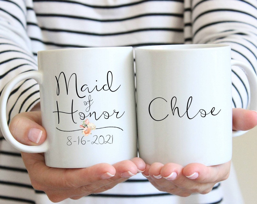 Maid Of Honor Mug Wedding Date Mug Floral Design Bridal Shower Gift Wedding Day