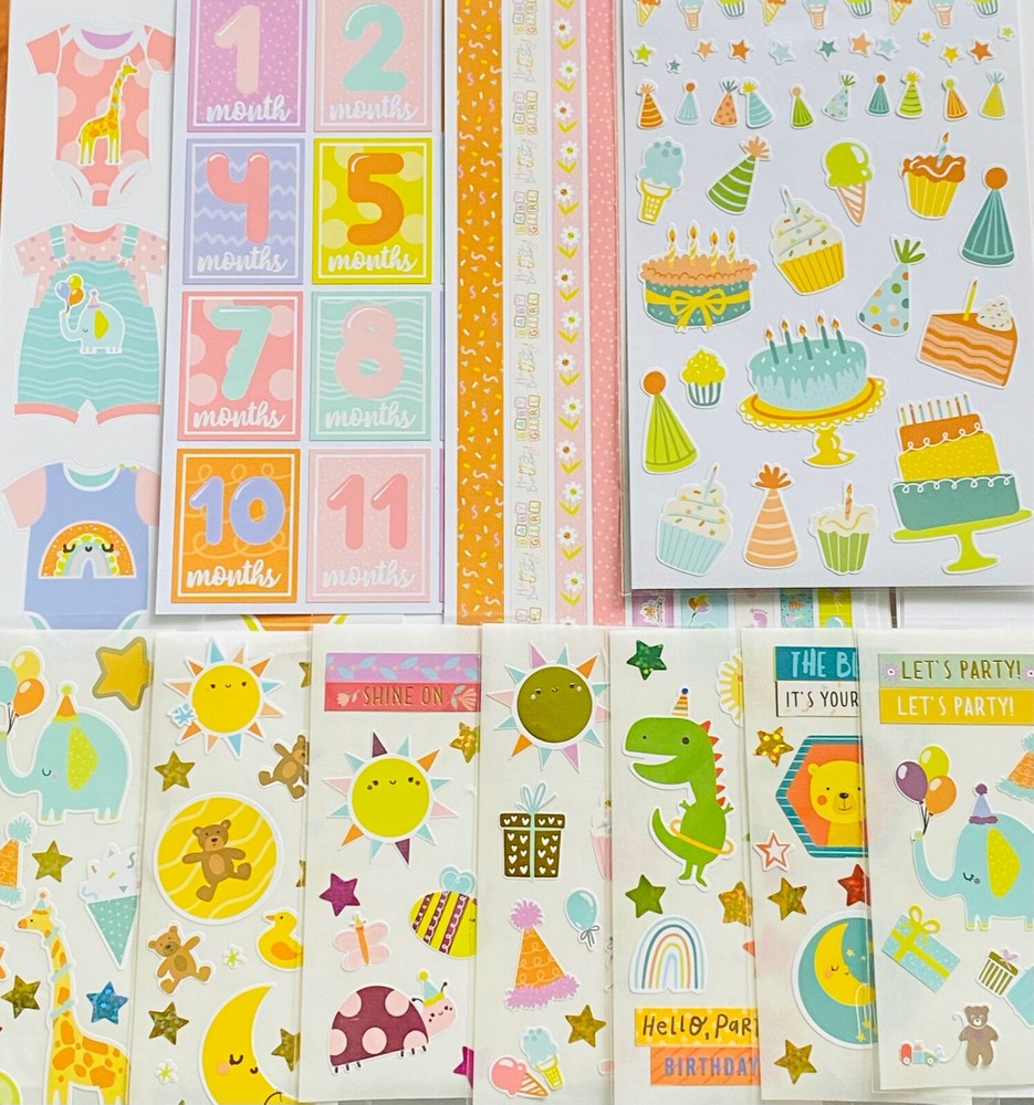 13+ STICKER LOT THEME BABY FEET TEDDY BEAR DUCK ELEPHANT GIRAFFE KITTY BUNNY SKY
