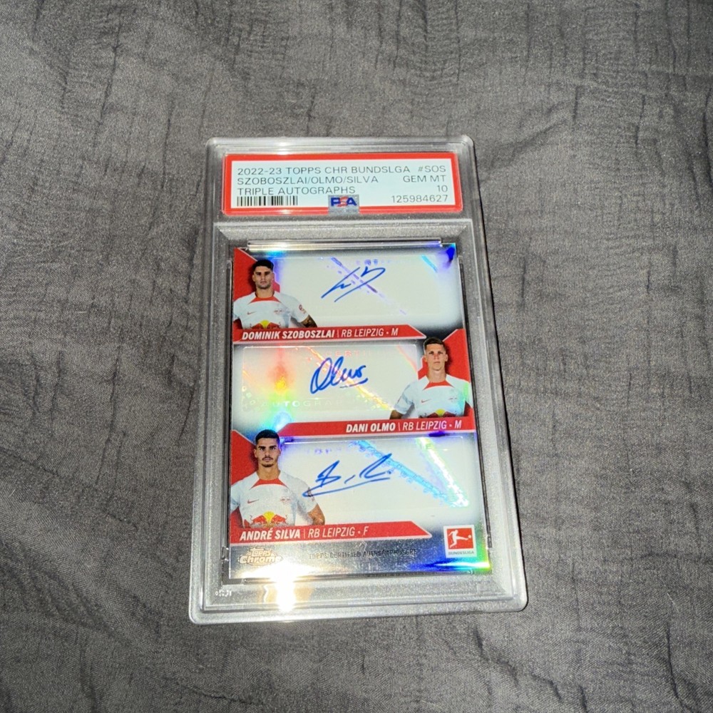 2022-23 Topps Chrome Bundesliga Szoboszlai/Olmo/Silva Triple Autograph PSA 10