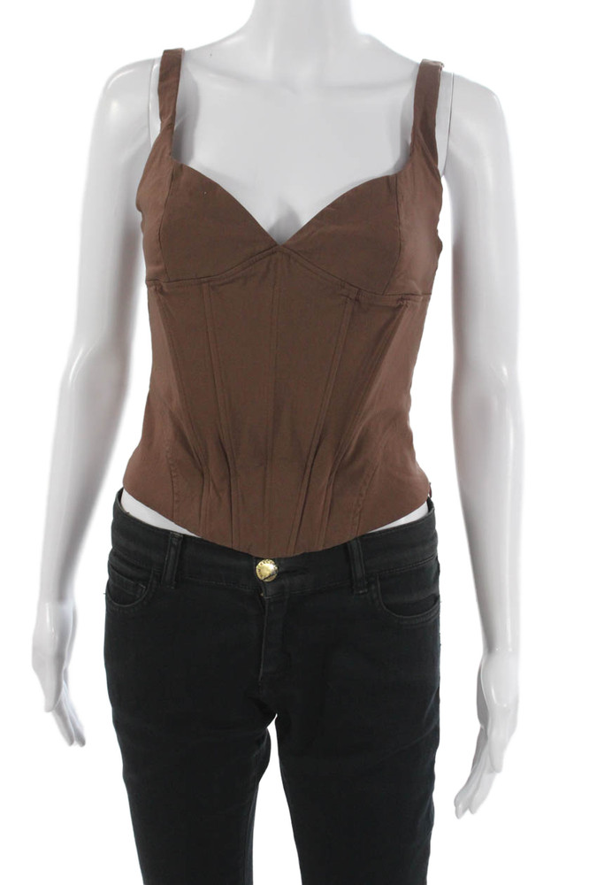 Zara Women Corset Top Brown V-Neck Sleeveless Polyester Zip Size SFree Shipping in US $100+ Orders | $6.95 Orders Below
