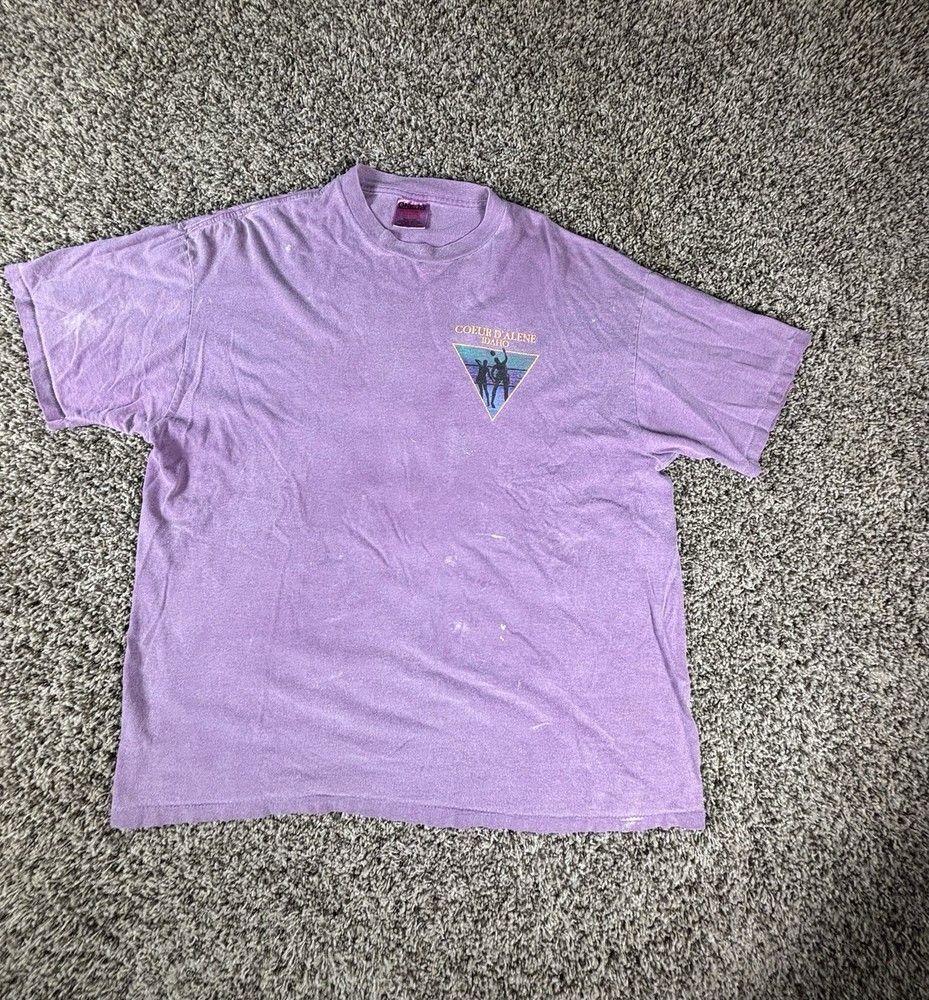 VTG Coeur D’alene Idaho Single Stitch Purple Short Sleeve T-Shirt Men’s Size XXL
