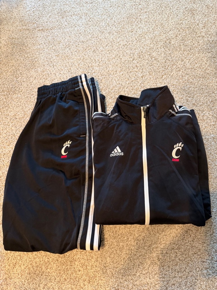 Cincinnati Bearcats Black Adidas Track Suit Warmups Size Large