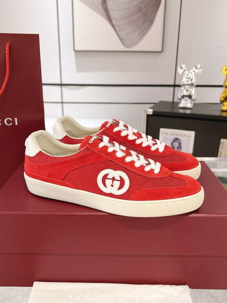 Gucci Lido ' Red ' Suede Low-Top Fashion Casual Men's