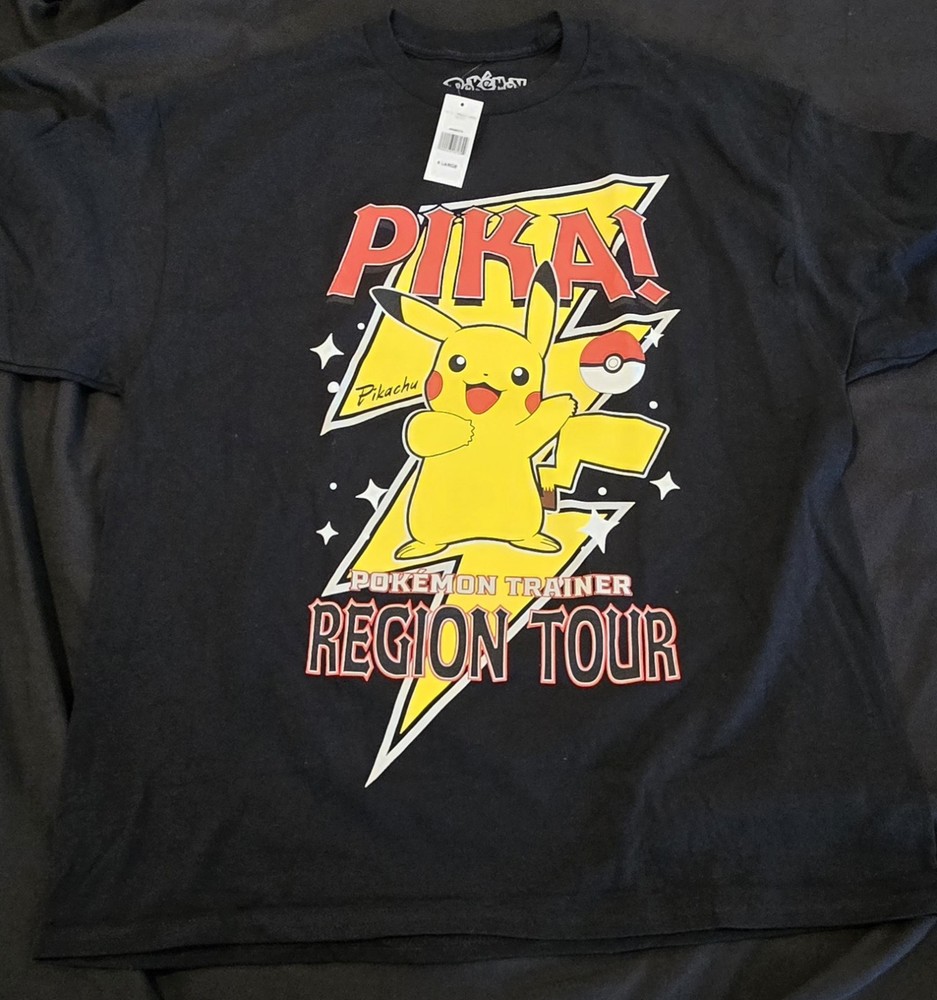 Pokemon Pikachu Trainer Region Tour Graphic T Shirt Black Adult XLarge