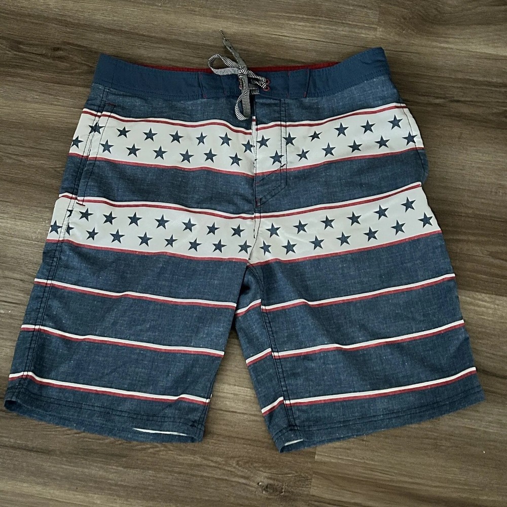 Mossimo Supply Co. Red White Blue American Flag Swim Trunks Men Size 34