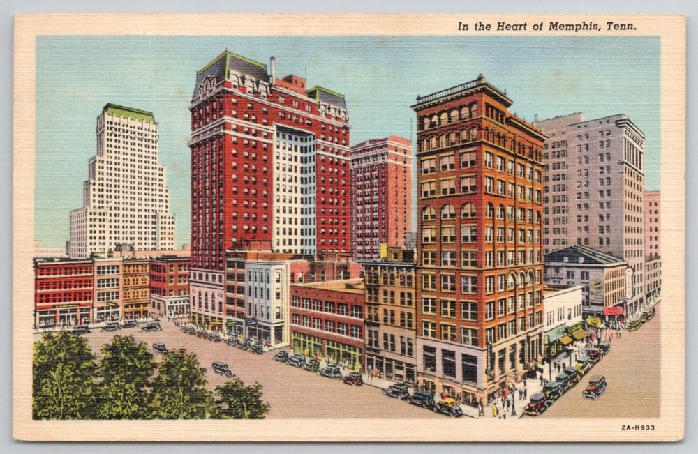 Vintage Memphis TN Downtown Skyline Curt Teich Art-Colortone Postcard