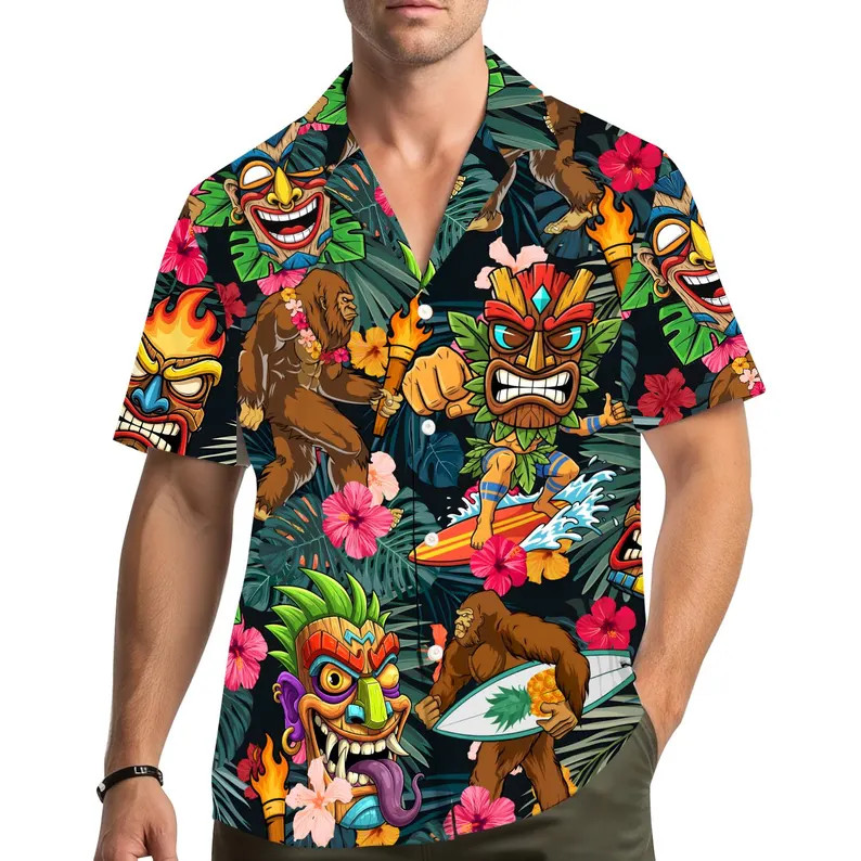 Funny Tiki Bigfoot Hawaii Shirt Men Women Aloha Beach Vacation Gift Idea