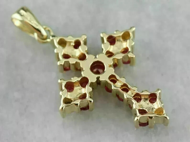2.00 Ct Round Cut Red Ruby & Diamond Cross Pendant 14k Yellow Gold Over