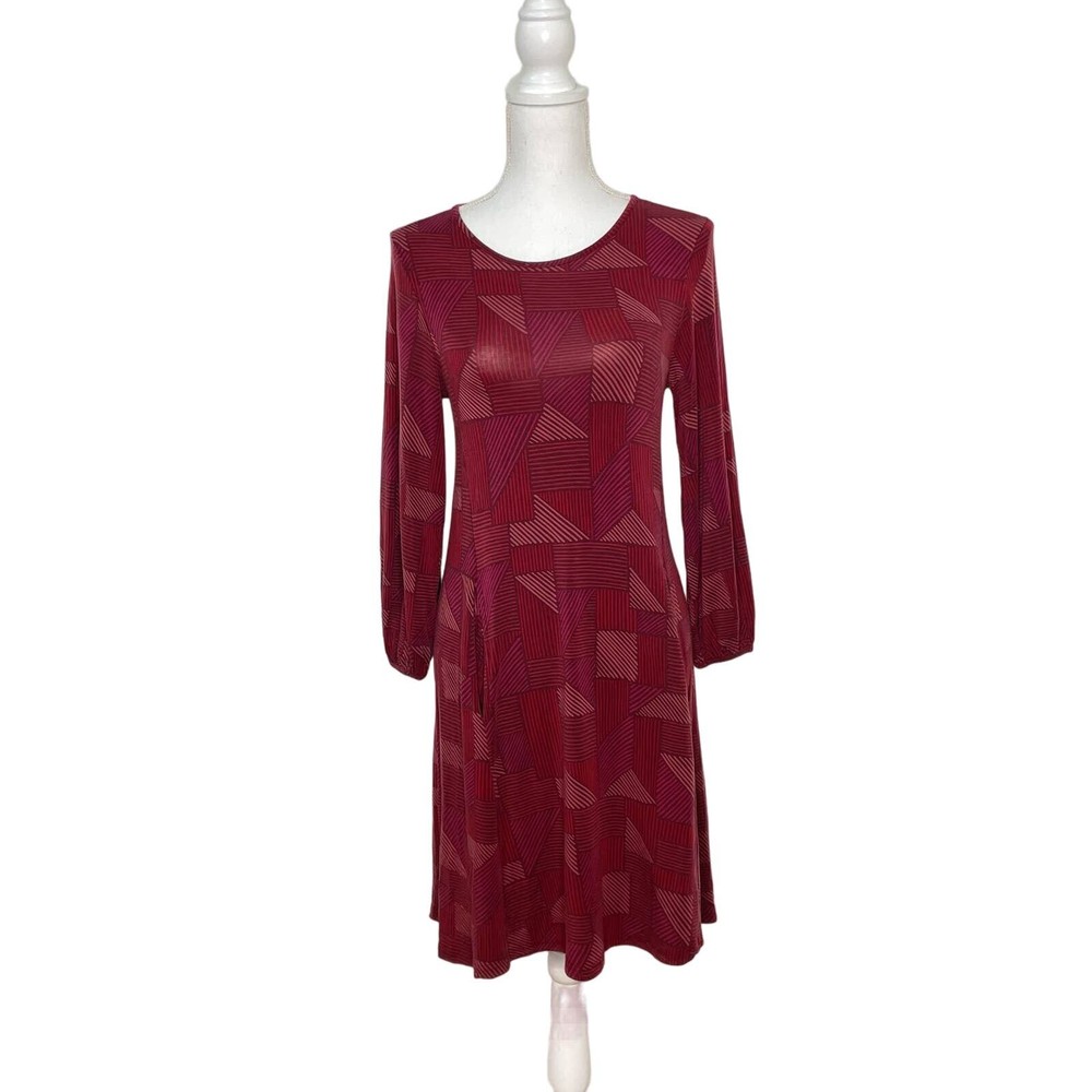 Gudrun Sjoden Maroon & Brick Red Striped Geometric Stripe Tunic Dress NWT Sz XS