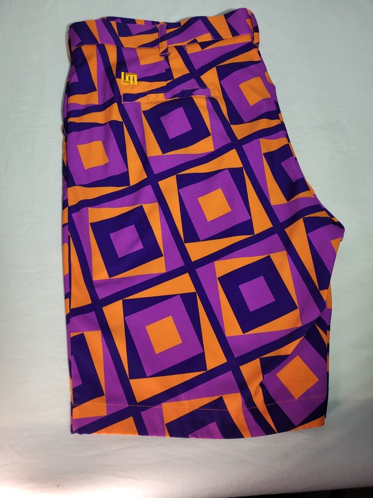 Loudmouth Golf Shorts Mens 42 Geometric Purple Orange Logo