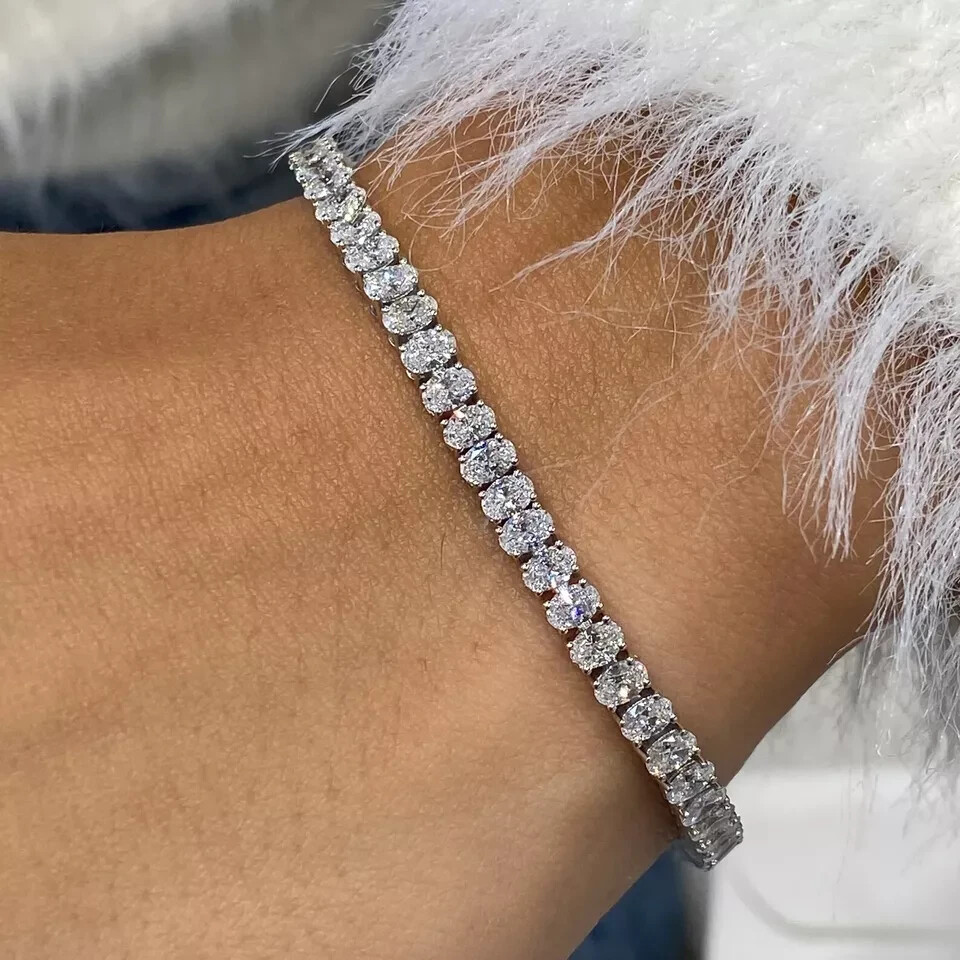 Lab Created 15.00 Ct Elegant Tennis Bracelet 14K White Gold Oval Diamond 7.5 in