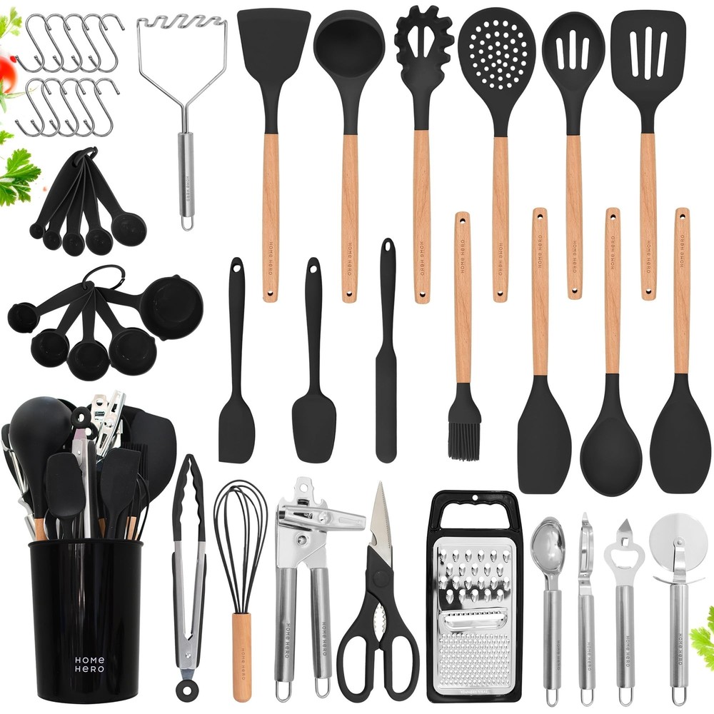 Home Hero Silicone Kitchen Utensils Set, Non-Stick Silicone Cooking Utensils ...