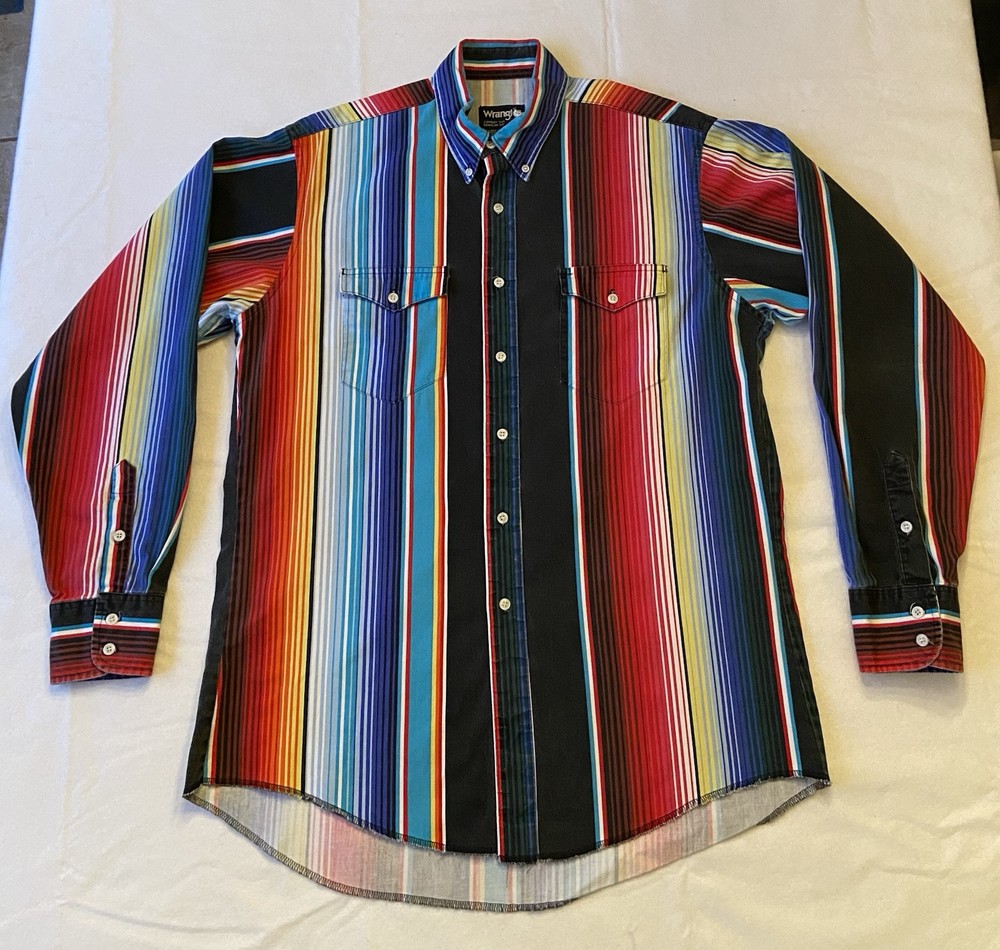 Vintage 90s Wrangler Brushpopper Shirt 16.5 35 Large Western Rodeo Cowboy Stripe