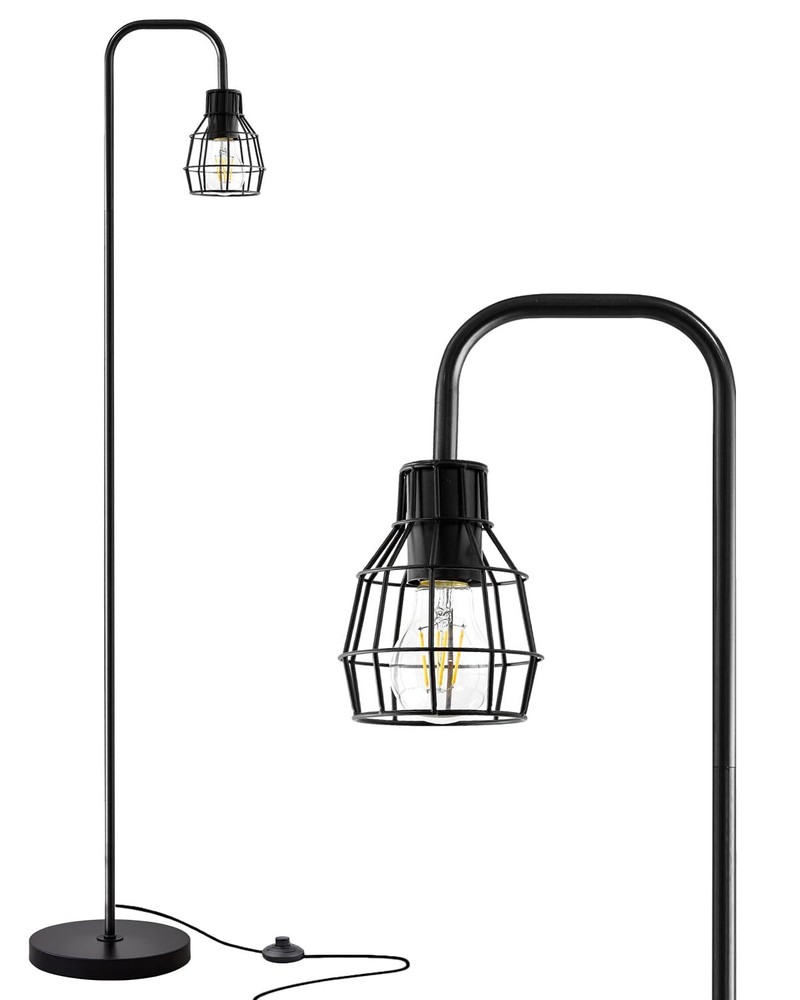 63.75 Industrial Floor Lamp Modern Black Floor Lamp with Footswitch Metal Rea...